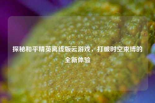 探秘和平精英离线版云游戏,打破时空束缚的全新体验